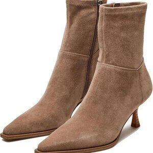 Womens Suede Fall Boots Ankle Mid Calf Pointed Toe Kitten Heel Dressy
